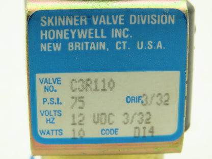 Honeywell Skinner C3R110 Solenoid Valve 3-Way NC 12VDC 75 PSI 1/8" NPT