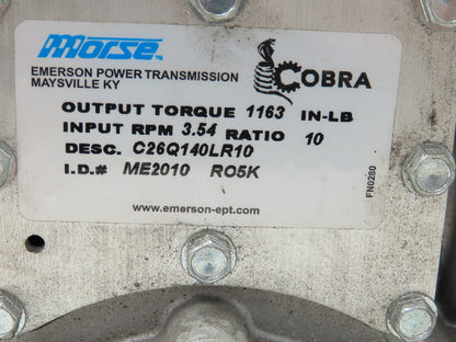Morse C26Q140LR10 Dual Shaft Gear Reducer 10:1 Ratio 1163 In-Lb 145TC Frame