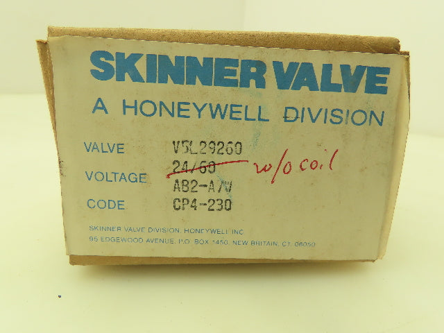 Honeywell Skinner V5L29260 Solenoid Valve 2-Way NO 125PSI Manifold Mount No Coil