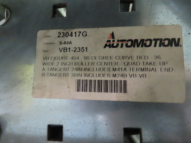 Automotion 36"x10' Belt Drive Live Roller Conveyor 90° Curve End Drive  Lot of 2
