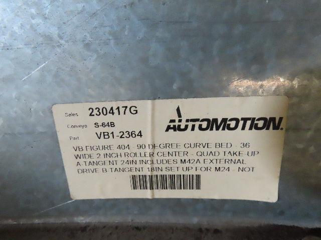 Automotion 36"x10' Belt Drive Live Roller Conveyor 90° Curve End Drive  Lot of 2