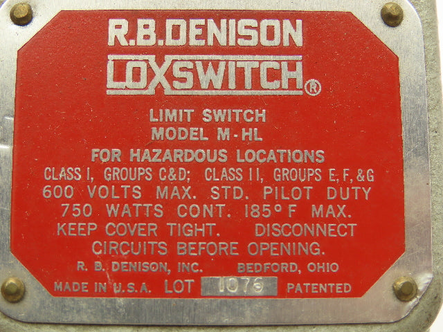 RB Denison M-HL Loxswitch Hazardous Location Limit Switch