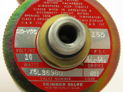 Honeywell Skinner X5L36980 Solenoid Valve 3-Way NC 120VDC 150PSI 1/4" NPT