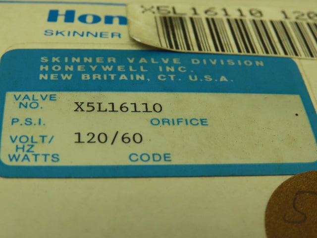 Honeywell Skinner X5L16110 Solenoid Valve 3-Way NC 120V 100 PSI 1/4" NPT