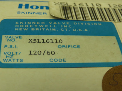 Honeywell Skinner X5L16110 Solenoid Valve 3-Way NC 120V 100 PSI 1/4" NPT