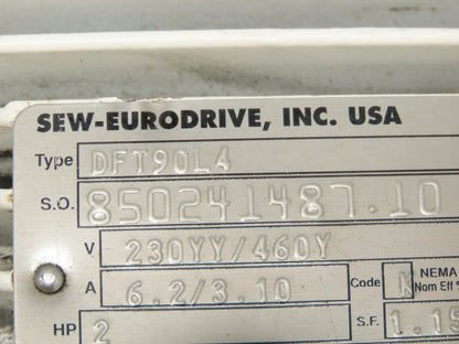Sew Eurodrive Gear Motor KA87TR57DT90L4 330:1 Ratio 2hp 5.2 Rpm 2-3/8" Hollow