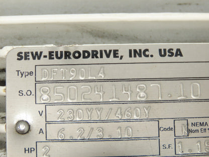 Sew Eurodrive Gear Motor KA87TR57DT90L4 330:1 Ratio 2hp 5.2 Rpm 2-3/8" Hollow