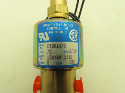 Honeywell Skinner C4DK1075 Solenoid Valve 3-Way NC 120V 75 PSI 1/8" NPT
