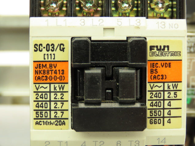 Fuji Electric SC-03/G DIN Rail Contactor 3P 1NO 11A 600V 3PH 24VDC Coil Lot of 3
