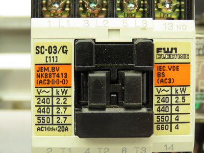 Fuji Electric SC-03/G DIN Rail Contactor 3P 1NO 11A 600V 3PH 24VDC Coil Lot of 3