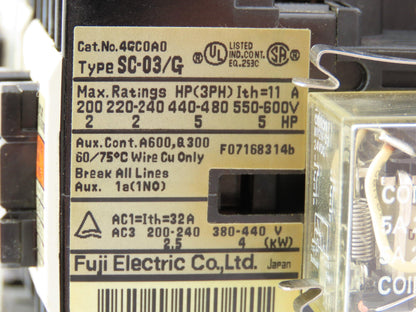 Fuji Electric SC-03/G DIN Rail Contactor 3P 1NO 11A 600V 3PH 24VDC Coil Lot of 3