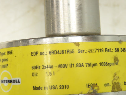 Interroll 1hp MDR Motorized Drive Roller 15.75"X 6.5" 440-480v 3ph 75fpm 1686rpm