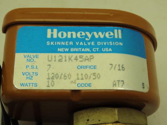 Honeywell Skinner U121K45AP Brass Solenoid Valve 2-Way NC 120V 7 PSI 1/2" NPT