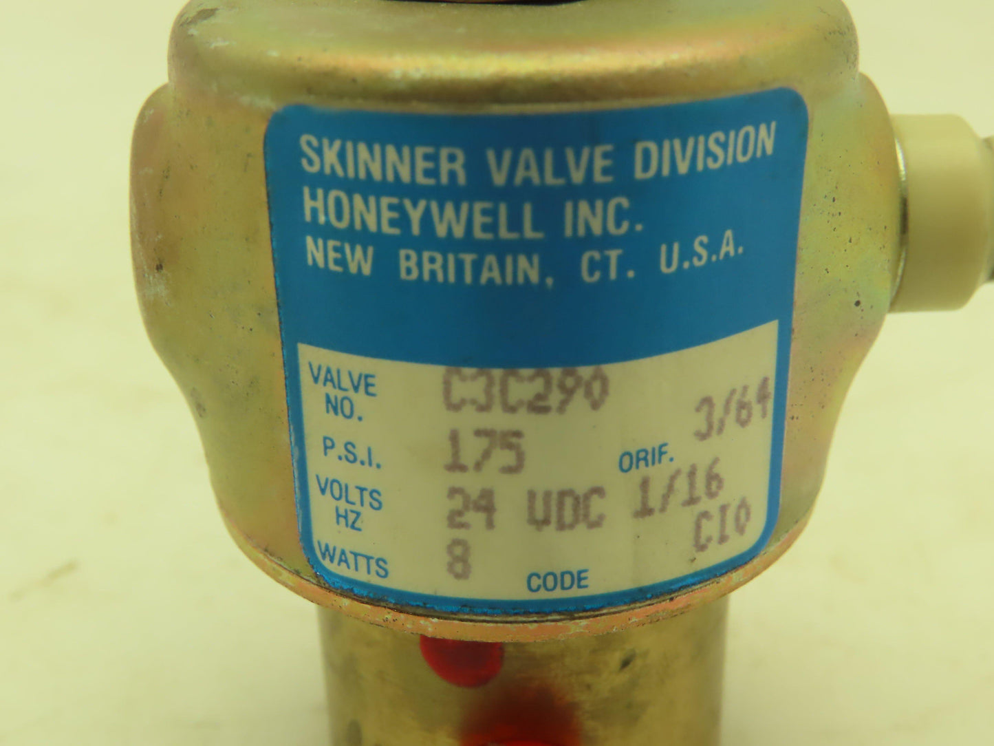 Honeywell Skinner C3C290 Brass Solenoid Valve 1/8"NPT 3 Way NC 24VDC Coil 175PSI