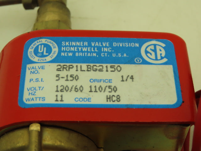 Honeywell Skinner 2RP1LBG2150 Solenoid Valve 2-Way NO 120V 5-150 PSI 1/4" NPT