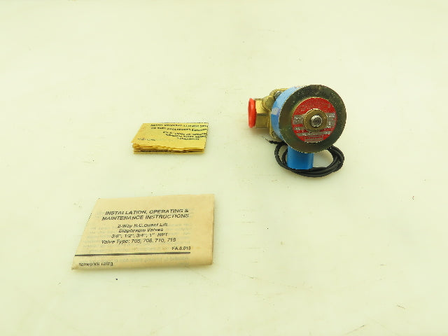 Honeywell Skinner 706X7D1A Brass Solenoid Valve 2-Way NC 120V 150 PSI 3/4" NPT