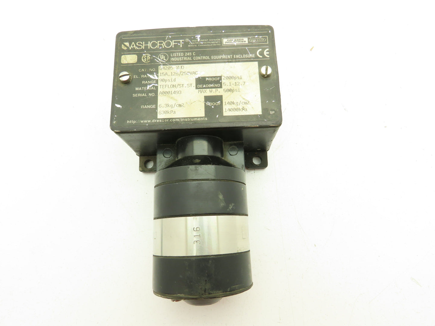 Ashcroft D420S XUD Pressure Switch 90 PSID 15A 125/250VAC