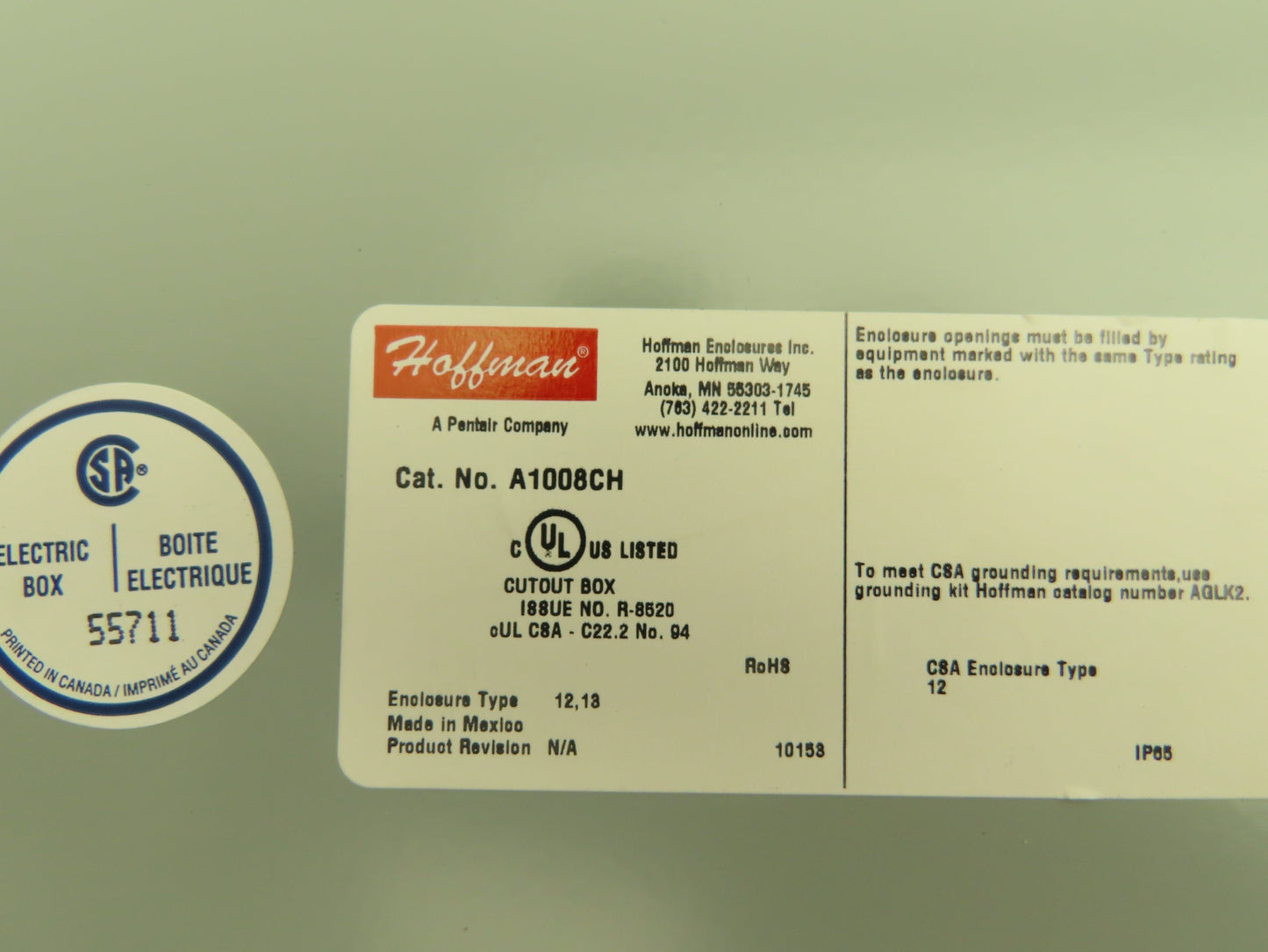 Hoffman A1008CH Electrical Enclosure JIC Junction Box 24 Terminal Strip 10x8x4"