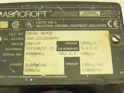 Ashcroft D420S XNHUD Pressure Switch 60 PSID 15A 125/250VAC