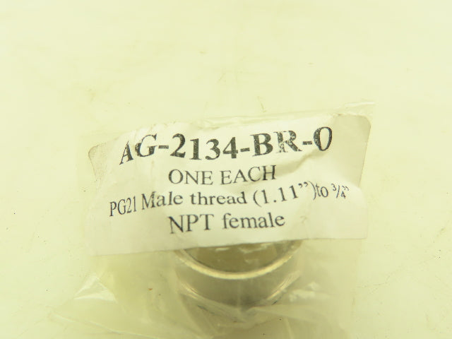 Sealcon AG-2134-BR Cable Gland Adapter PG21  Male Thread x 3/4" FNPT  Lot of 9