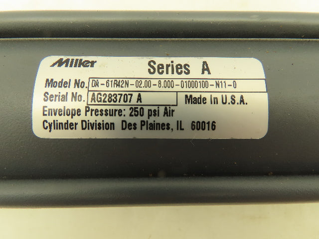 Miller Series A Pneumatic Air Cylinder 250 PSI 2" Bore 8" Stroke Double Rod