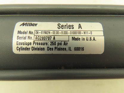Miller Series A Pneumatic Air Cylinder 250 PSI 2" Bore 8" Stroke Double Rod