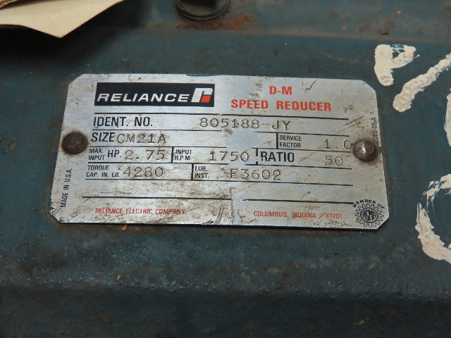 Reliance D-M Speed Reducer 805188-JY Size CM21A, 2.75hp 50:1 Ratio