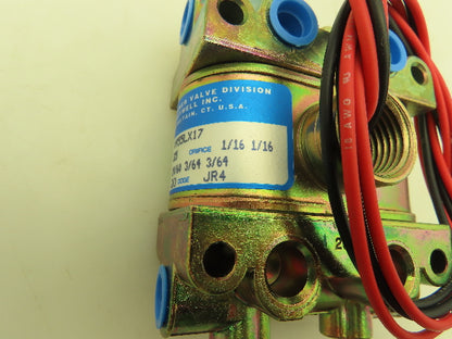 Honeywell Skinner V955LX17 Solenoid Valve 4-Way NC 24VAC 60 Hz 225 PSI 1/4" NPT