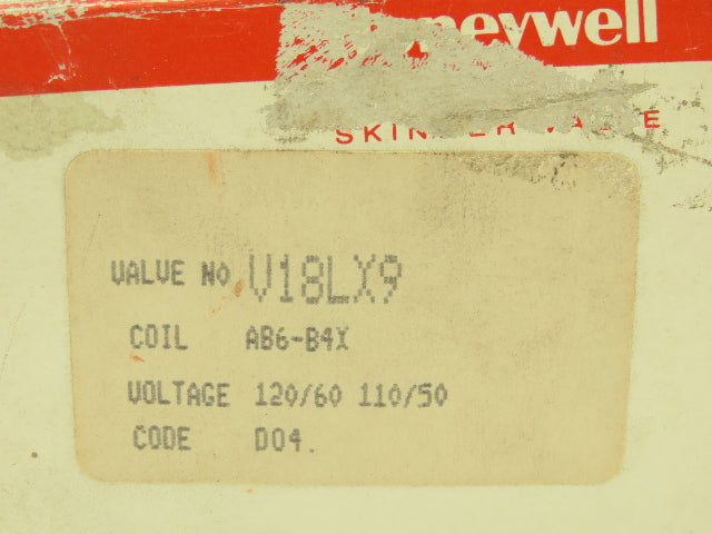 Honeywell Skinner V18LX9 Solenoid Valve 120V 1000PSI Manifold Mount 1/16 Orifice