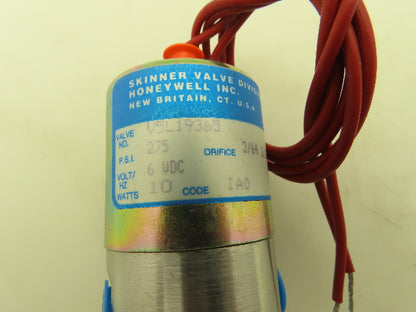 Honeywell Skinner V5L19365 Solenoid Valve 3-Way NC 6VDC 275 PSI 1/4" NPT