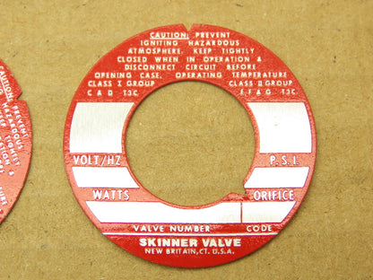 Skinner X5-23-08 Solenoid Valve Name Plate 3/4" ID Red Blank Nameplate Lot of 10