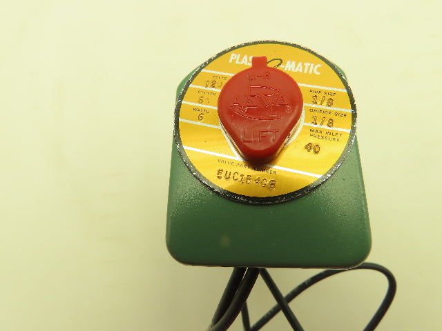 Plast-o-matic EUC1B4G6 Solenoid Valve PVC 2-Way 1/8" NPT NC 120V Coil 40PSI Asco