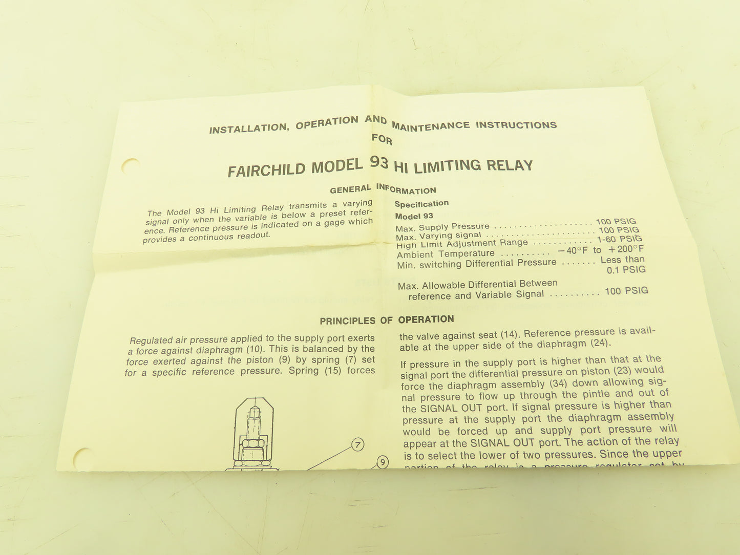Fairchild 93052 Pneumatic Limiting Relay Valve 1-60 PSI