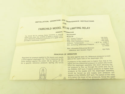 Fairchild 93052 Pneumatic Limiting Relay Valve 1-60 PSI