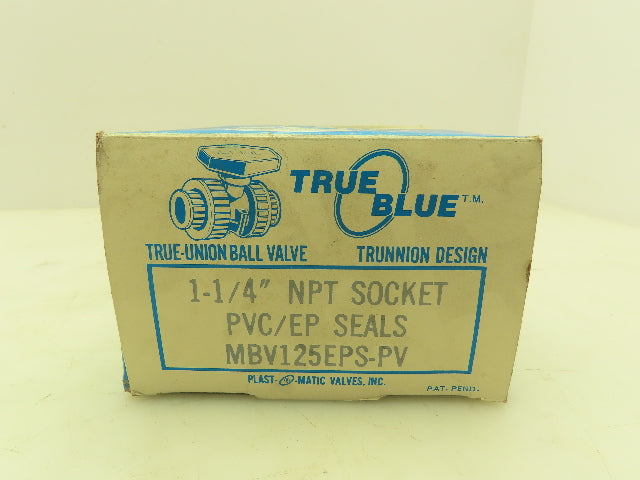 Plast-o-matic MBV125EPS True Blue 1-1/4" NPT Socket True Union Ball Valve EPDM