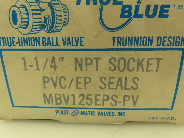 Plast-o-matic MBV125EPS True Blue 1-1/4" NPT Socket True Union Ball Valve EPDM