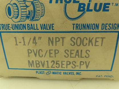 Plast-o-matic MBV125EPS True Blue 1-1/4" NPT Socket True Union Ball Valve EPDM