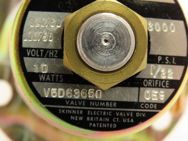 Honeywell Skinner V5D63650 Solenoid Valve 120V 3000 PSI Flange Mount