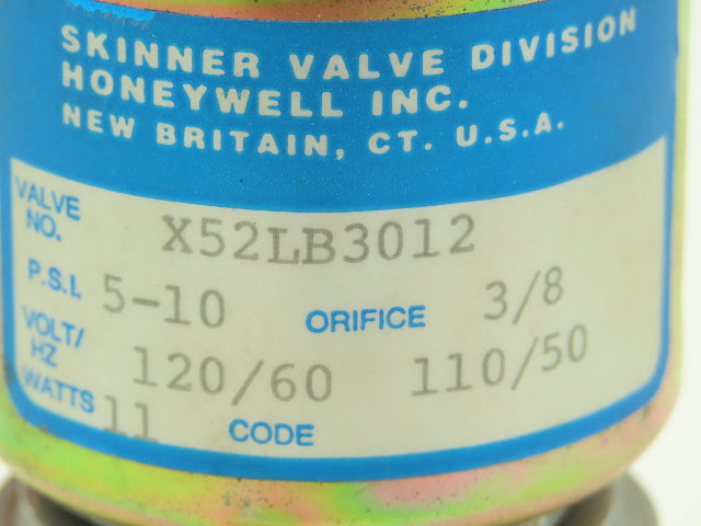 Honeywell Skinner X52LB3012 Solenoid Valve 2-Way NC 120V 5-10 PSI 3/8" NPT