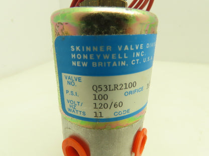Skinner Q53LR2100 Solenoid Valve 3-Way NC 120VAC 100 PSI 1/8" NPT Quick Exhaust