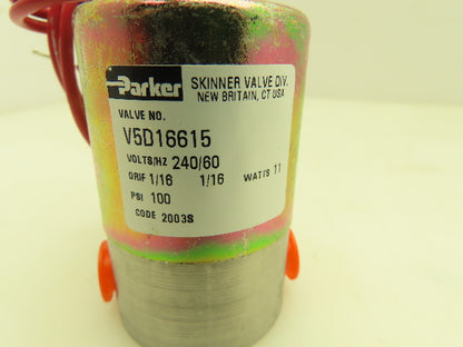 Parker Skinner V5D16615 Solenoid Valve 3-Way NC On/Off 240V 100 PSI 1/8"NPT