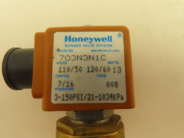 Honeywell Skinner 703N3N1C Brass Solenoid Valve 2-Way NC 120V 3-150 PSI 3/8" NPT