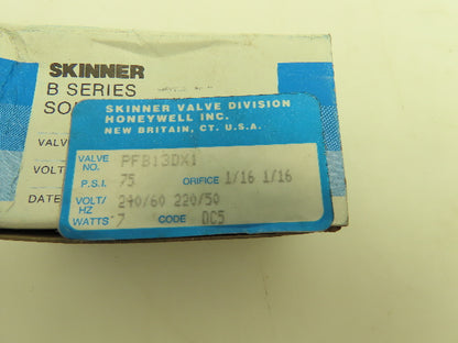 Honeywell Skinner PFB13DX1 Solenoid Valve PFB Series 240V 75 PSI 1/8" NPT