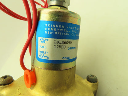 Honeywell Skinner L9LB6090 Brass Solenoid Valve 2-Way NO 12 VDC 1" NPT