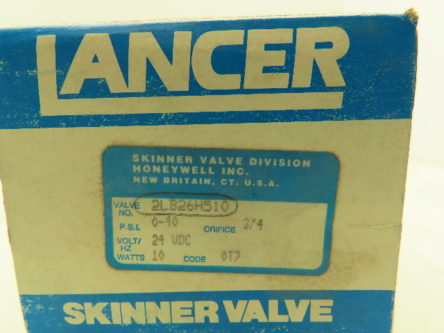 Skinner Lancer 2LB26H510 Brass Solenoid Valve 2-Way NC 24VDC 40 PSI 3/4" NPT