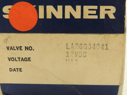 Skinner LA26GB4041 Brass Solenoid Valve 2-Way NC 12VDC 40 PSI 1/2" NPT