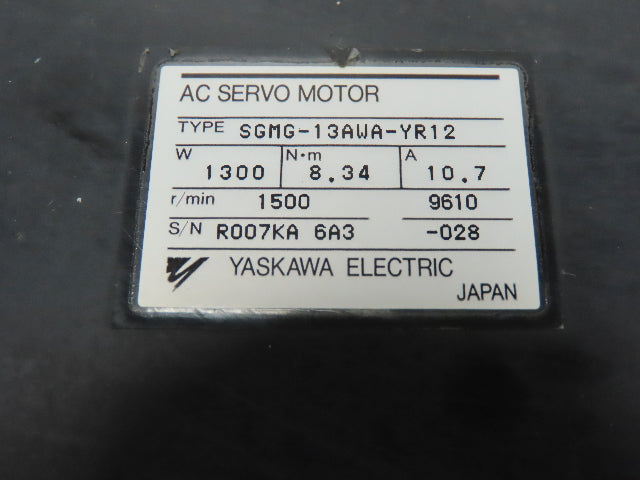 Yaskawa SGMG-13AWA-YR12 AC Servo Motor With UTMAE-B12BE5W Encoder