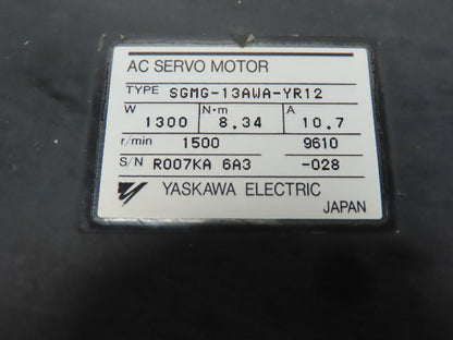 Yaskawa SGMG-13AWA-YR12 AC Servo Motor With UTMAE-B12BE5W Encoder