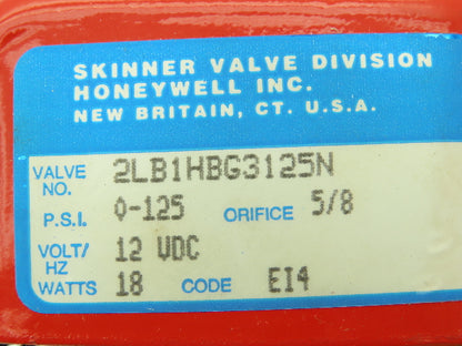 Skinner Lancer 2LB1HBG3125 Solenoid Valve 2-Way NO 12VDC 125 PSI 3/8" NPT
