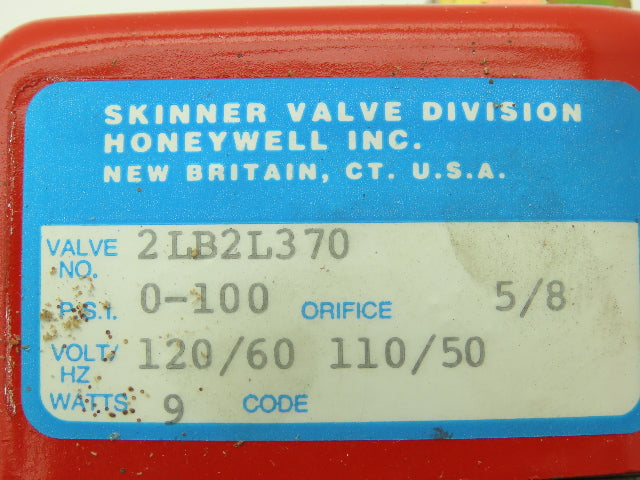 Skinner Lancer 2LB2L370 Solenoid Valve 2-Way NC 120V 100 PSI 3/8" NPT Stainless